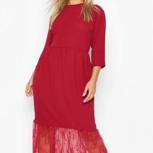 Plus Lace Hem Ruffle Midi Dress